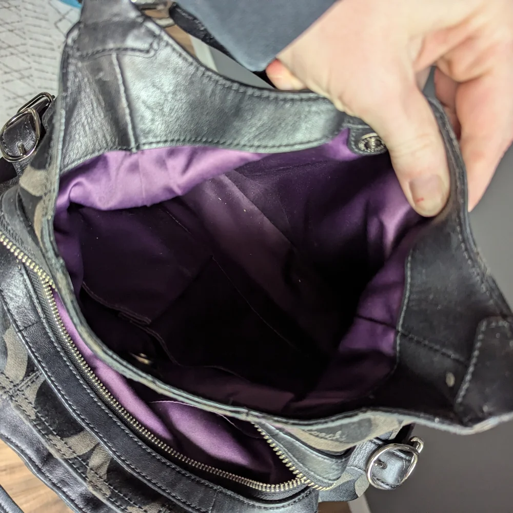 Coach Black Signature Circle Hobo Bag